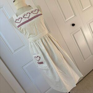 Handmade Vintage Embroidered Cotton Apron: Cottagecore Farmhouse Kitchen